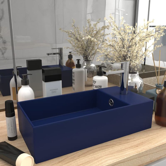 Bathroom Sink with Overflow Ceramic Dark Blue - Blue
