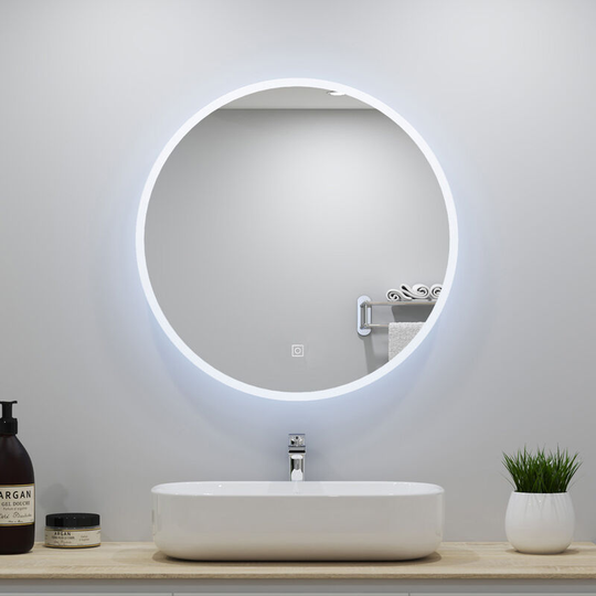 Round Bathroom Mirror Large Circle Mirror Wall Vanity Mirror Hanging Makeup Mirror Decoration for Bathroom Bedroom Living Room - 700mm led+demister