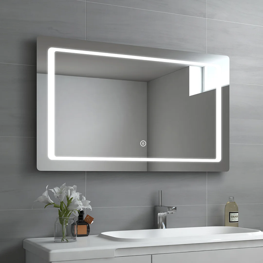 Bathroom Mirror With Light, Fog Free Light Mirror Wall Mirror 100X60 Cm Led Bathroom Mirror With Touch, 3 Light Color 3000-6400K Bathroom Mirror With