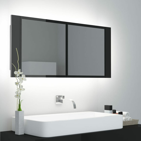 Led Bathroom Mirror Cabinet High Gloss Black 100x12x45cm