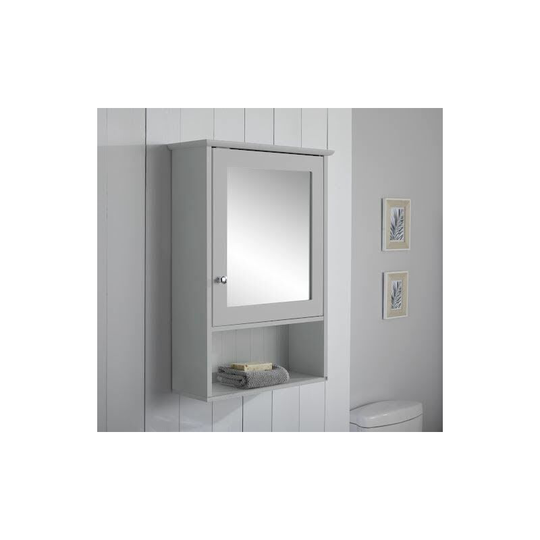 Vale Designs Single Door Bathroom Mirror Cabinet with Shelf Grey