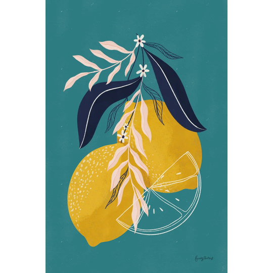 Lemons II Blue by Becky Thorns - Wrapped Canvas Painting Print