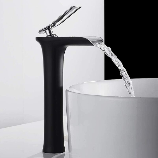 Hiasdfls - Waterfall Bathroom Faucets Single Handle Sink Mixer Tap - Chrome Basin Mixer Tap Waterfall Single Handle Bathroom Faucets (High) (Black)