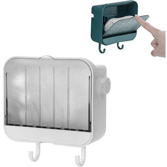 1 x Soap Dish, Each Soap Dish with 2 Hooks and Drain Tray (White), Wall Mounted No Drilling Soap Dish, Strong Soap Dish for Bathroom and Kitchen Sink.
