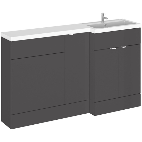 Gloss Grey 1500mm Full Depth Combination Vanity, Toilet and Storage Unit with Right Hand Basin - CBI914 - Gloss Grey - Hudson Reed