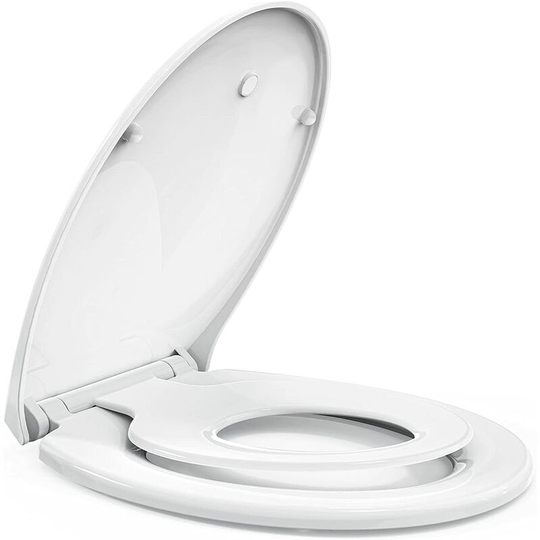 Toilet seat with automatic lowering system, fixed magnetic toilet seat, Quick Release function - Toilet seat with adjustable hinges - White - plastic