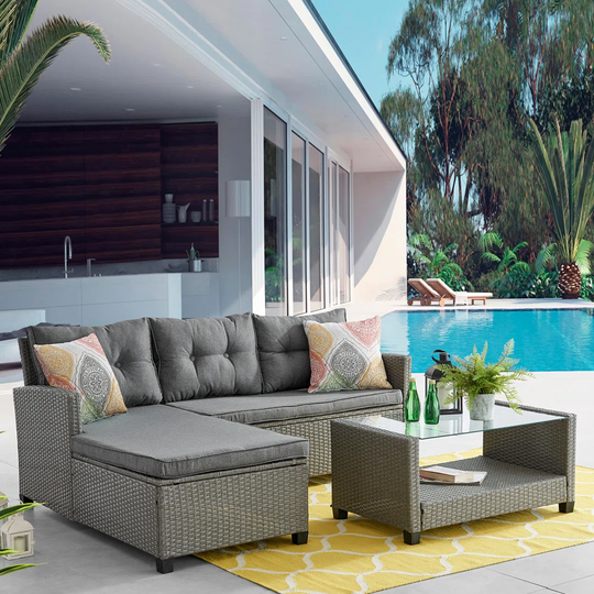 Set Of Left Sofa, Sofa 2 Seater And Table Asther Grey/grey