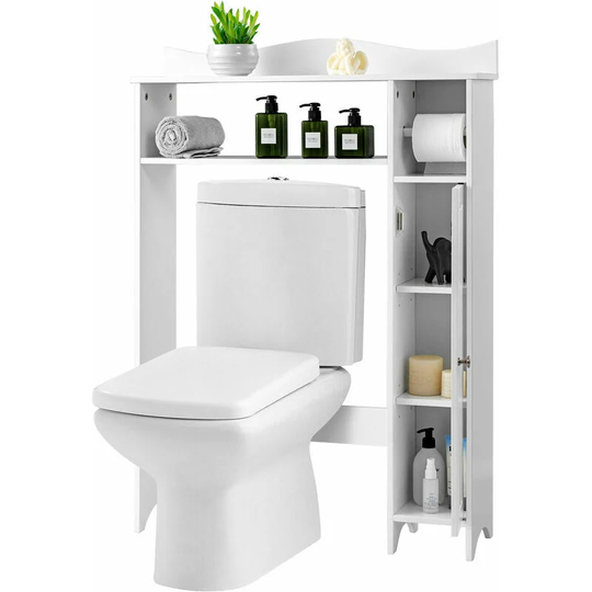 Adjustable Over Toilet Bathroom Storage Rack w/ Side Cabinet & Paper Holder