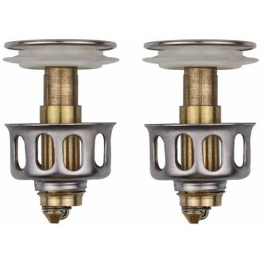 BR-Vie Universal Sink Drain, Built-in Anti-Clog Strainer, Stainless Steel Waste Plug Push Open Click Clack Valve Waste Plug for Bathroom Faucet