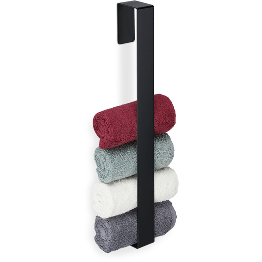 Towel Rail, Self-Adhesive, 430 Stainless Steel, Bathroom, Kitchen, Without Drilling, HxWxD: 45x4x6 cm, Black - Relaxdays