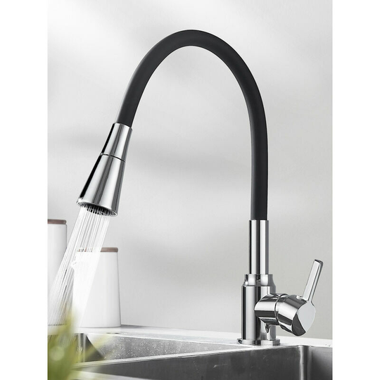Morejieka - Kitchen Sink Tap Black Kitchen Mixer Tap Single Lever Swivel Spout Kitchen Tap Chrome Finish Solid Brass with uk Standard Fittings