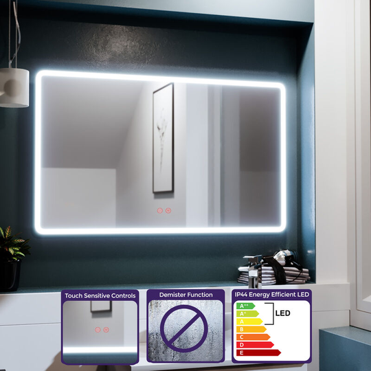 Neshome - Full Edge Rectangle led 1000mm x 600mm Round Corner Bathroom Mirror Demister
