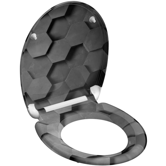Toilet Seat with Soft-Close Quick Release grey hexagons schütte - Multicolour