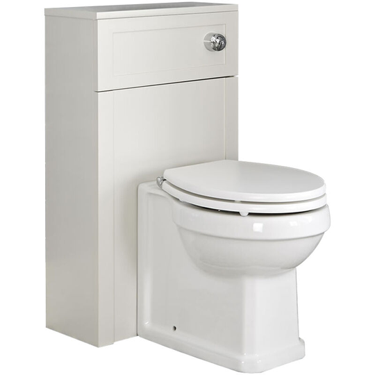 Milano - Thornton - Antique White 502mm Bathroom Toilet wc Unit with Back to Wall Pan, Dual Flush Cistern and Wooden Seat