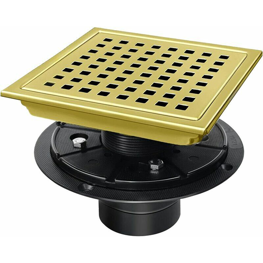 Height Adjustable Threaded Ring and Rubber Coupler 1 Piece [Golden Brass]Kitchen Sink Strainer Plug For Bathroom Shower SUS304 Stainless Steel Square