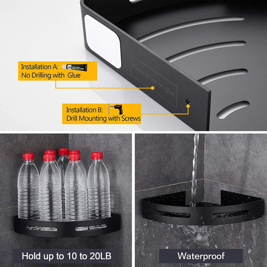 Shower Shelf Corner Shelf Shower Basket Drilling-Free Shower Shelves for Bathroom, Space Aluminum, Matte Finish, Bathroom Shelf, 2-Piece Black