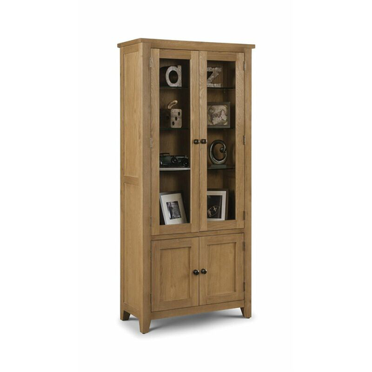 Soild Waxed Oak Occasional 4 Door Glazed Display Cabinet - Charlotte