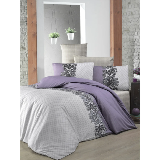 Cayden Lilac/Beige/Powder/Cream/Black 127 TC Modern & Contemporary 3 Piece Duvet Cover Set
