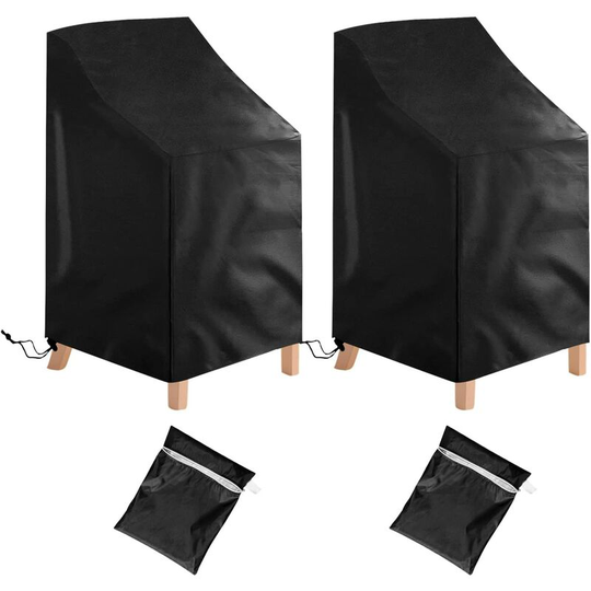 2 pcs (64 x 64 x 120cm) 210D Oxford Cloth Outdoor Garden Chair Cover, Stackable Garden Chair Cover with Rope, Armchair Cover, Waterproof, Anti-UV,