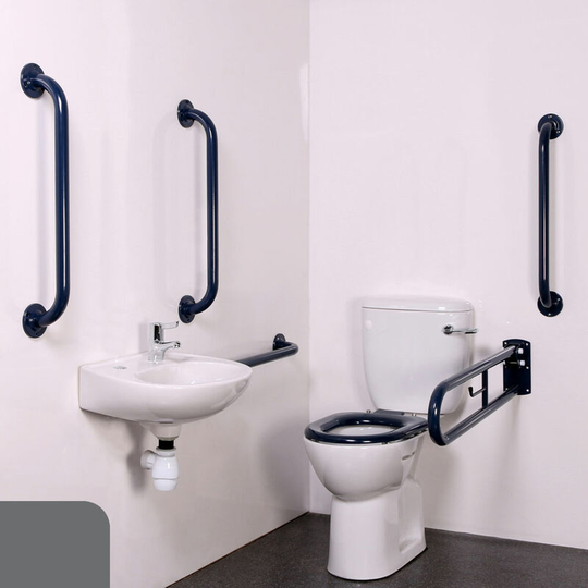 NymaPRO Close Coupled Doc m Toilet Pack with Exposed Fixings - Grey Grab Rails - Nymas