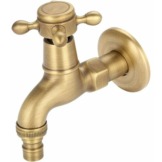 Swyeoot - Garden tap Tap Washing machine Water tap in solid brass vintage brass Wall valve inlet thread G1 / 2 (shorts)