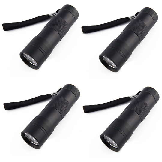4pcs 12LED violet light flashlight, 395 violet light UV flashlight - black