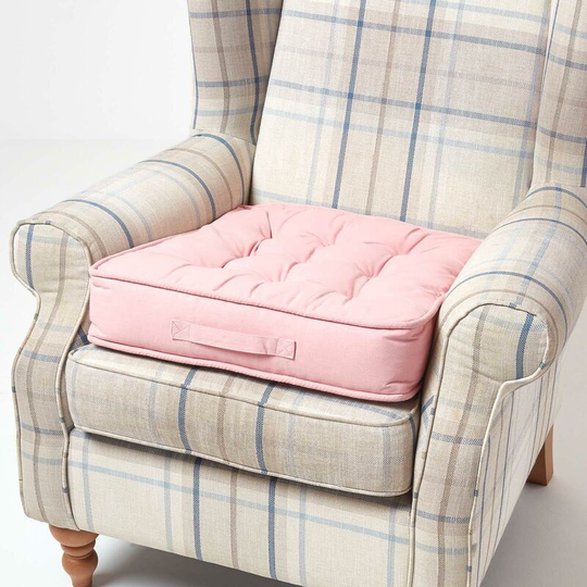 Pink Cotton Armchair Booster Cushion - Pink - Homescapes