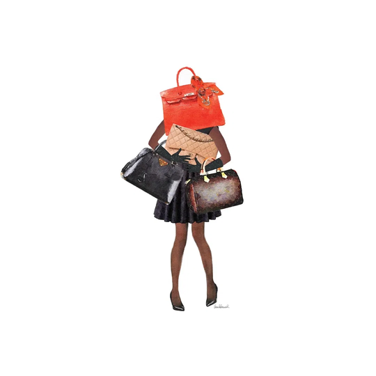 Girl Overloaded with Hand Bags II by Amanda Greenwood - Wrapped Canvas Painting
