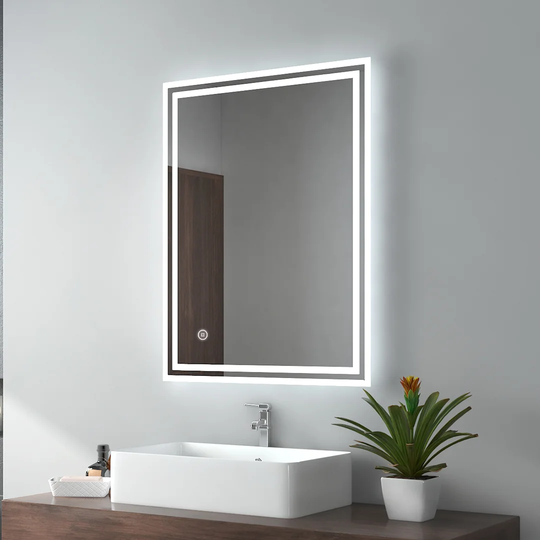 LED Bathroom Mirror 90X70cm Bathroom Mirror With Cold White Lighting Touch Switch And Fogproof IP44