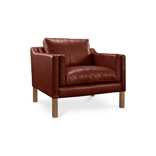 Mattathais Design Living room Armchair - Premium Leather Chocolate Wood, Leather, Leather, Wood - Chocolate