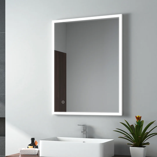 Bathroom Mirror With Lighting, Fog Free Light Mirror Wall Mirror 80X60 Cm Led Bathroom Mirror With Touch, Led Bathroom Mirror Cold White Bathroom Mirr
