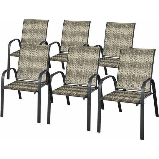 Set of 6 pe Wicker Stackable Chairs Garden Patio Armchairs Bistro Chair Seats