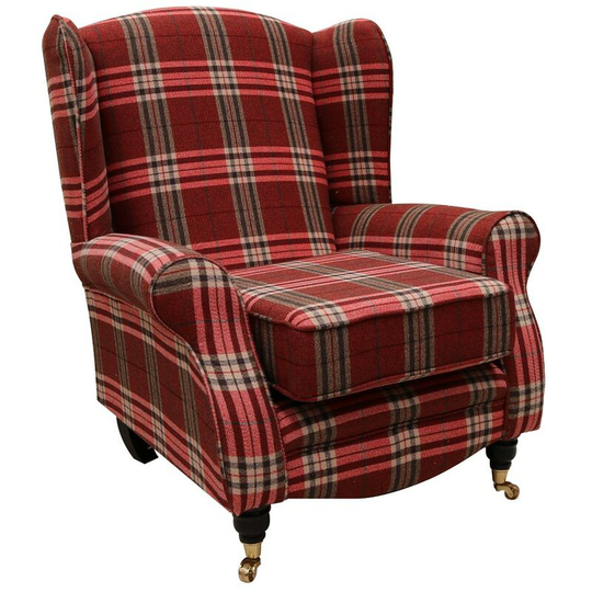 Sherlock Wingback Fireside High Back Armchair Balmoral Check Red