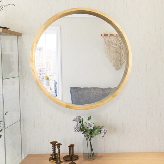 Gajala Wood Framed Wall Mounted Bathroom Mirror in Brown