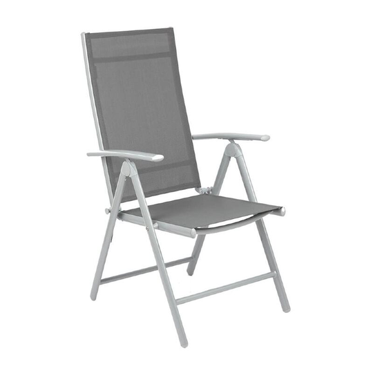 Grey Reclining Metal Frame Folding Garden Chair Outdoor Patio Dining Armchair - Grey
