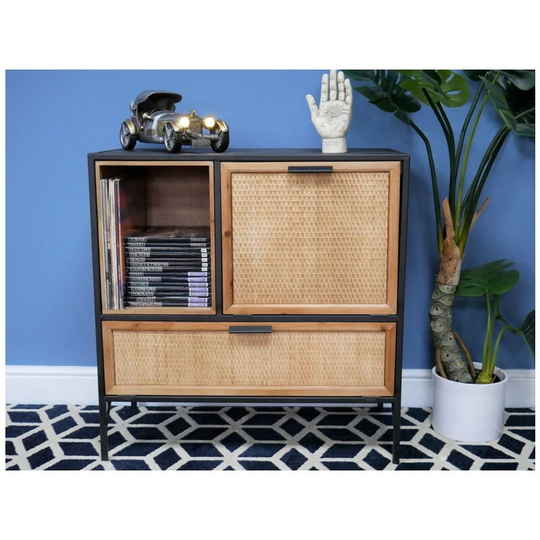Woven Storage Cabinet Vintage Industrial Style Side Furniture Display Cupboard