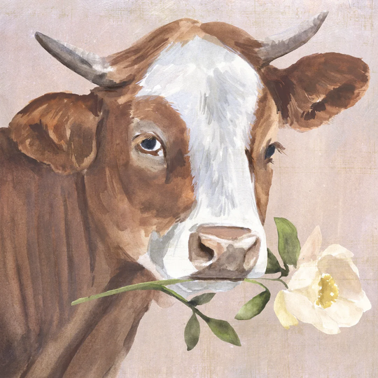 Peony Cow II by Annie Warren - Wrapped Canvas Painting