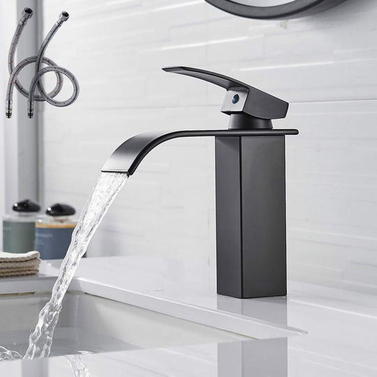 Modern Bathroom Faucet, Elegant Design Waterfall Sink Faucet, Brass Bathroom Mixer Tap, Hot and Cold Water Available, Chrome Waterfall Faucet