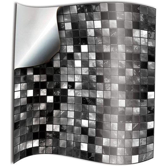 24x Tile Sticker for Bathroom and Kitchen 10 x 10cm Black White Mosaic Adhesive 2D Tile Film Stickers for Walls Tiles Decor