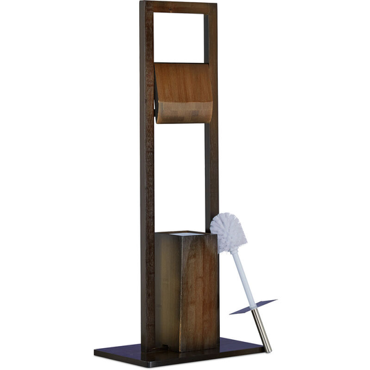 Relaxdays - Bath Accessory Set, Roll Holder, Toilet Brush, Toilet Paper Stand, Bamboo, 82 x 36 x 21 cm, Brown