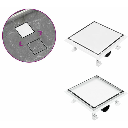 Shower Drain With 2-in-1 Flat and Tile Insert Cover 20x20 cm Stainless Steel