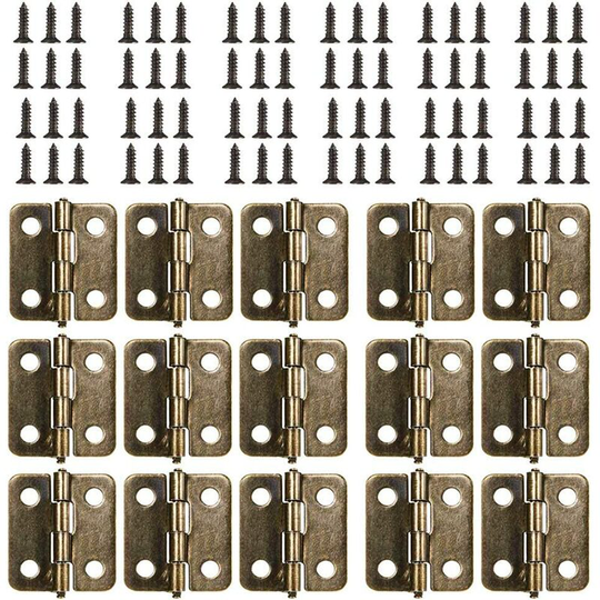 18 x 15 mm Flat Hinge, 50 Pieces Antique Bronze Retro Mini Hinge, Durable and Sturdy Door Hinge with 200 Screws for Box Jewelry Chest Cabinet diy