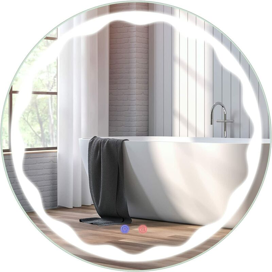 COSTWAY 60x60cm LED Illuminated Bathroom Mirror, Wall Mounted Mirror with Demister Pad, Touch Switch and Adjustable Brightness, Lighted Makeup Vanity
