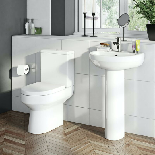 Wharfe cloakroom suite with full pedestal basin 500mm - White - Orchard