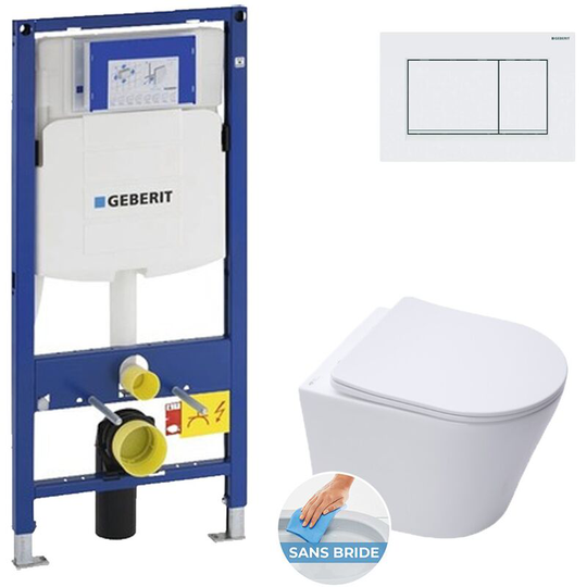 Toilet set UP320 support frame + Infinitiorimless toilet + Softclose seat + White flush plate (GebInfinitio-K) - Geberit