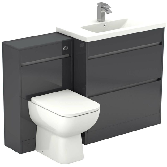 Wholesale Domestic - City Gloss Grey 1300mm 2 Drawer Vanity Unit Toilet Suite - Grey Gloss