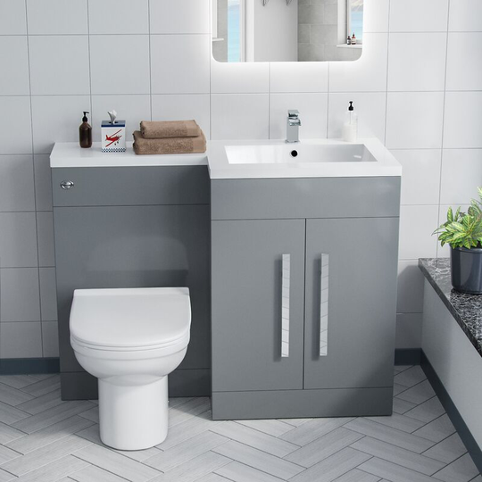 Aric rh 1100mm Flat Pack Vanity Basin Unit, wc Unit & Elso Back To Wall Toilet Light Grey
