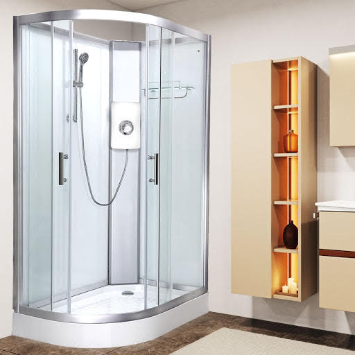 Vidalux Pure E Shower Cabin 1200 x 800mm with White Triton Aspirante Shower 9.5kW (Right Hand) White