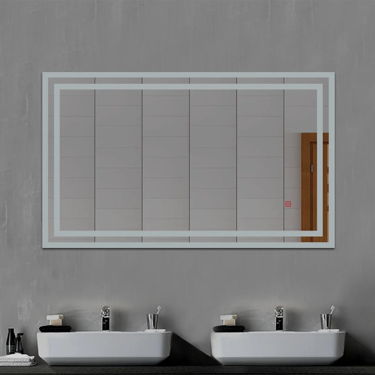 60X50 Flameless Bathroom Mirror With LED Light,Anti Fog Touch Sensor Control