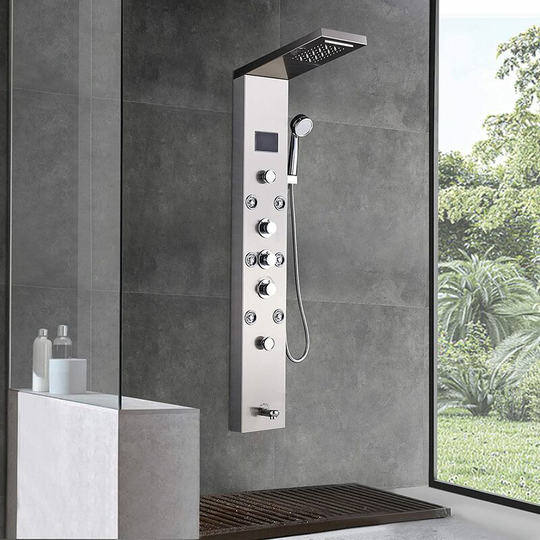 Led Light Shower Panel Waterfall Rain Shower Faucet Set spa Massage Jet Bath Shower Column Shower Mixer Tap Tower,brushed nickle